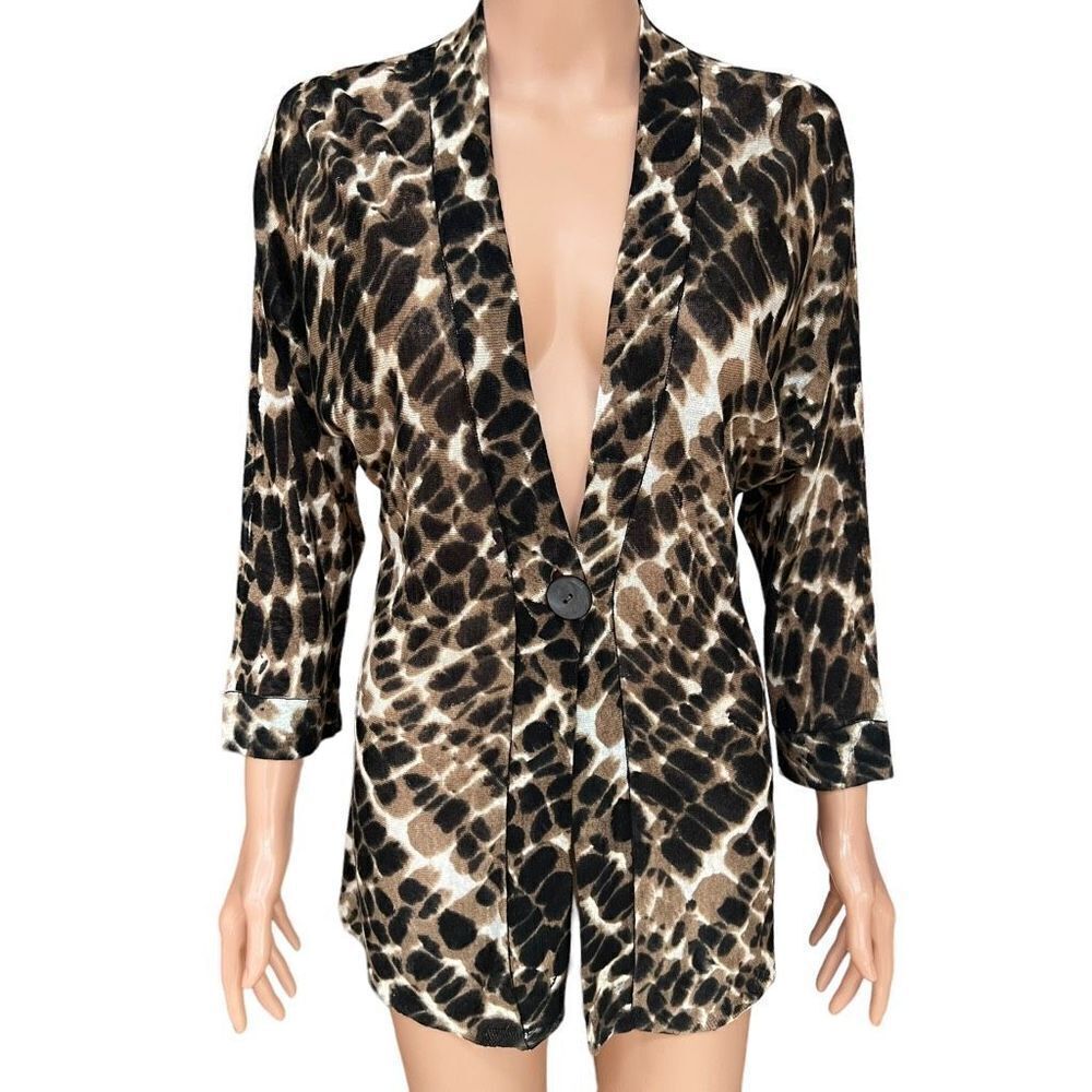 Zozo animal print one button cardigan linen blend size S
